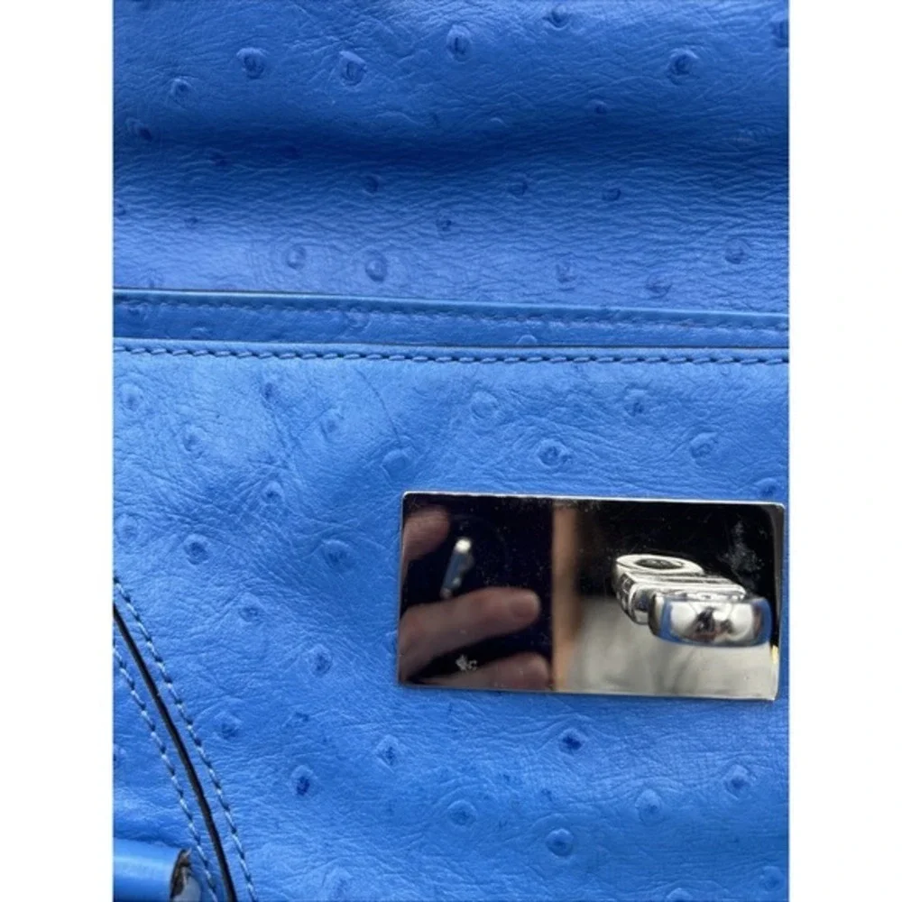 Milly Satchel Bag Women Cobalt Blue Ostrich Embossed Leather Satchel Crossbody